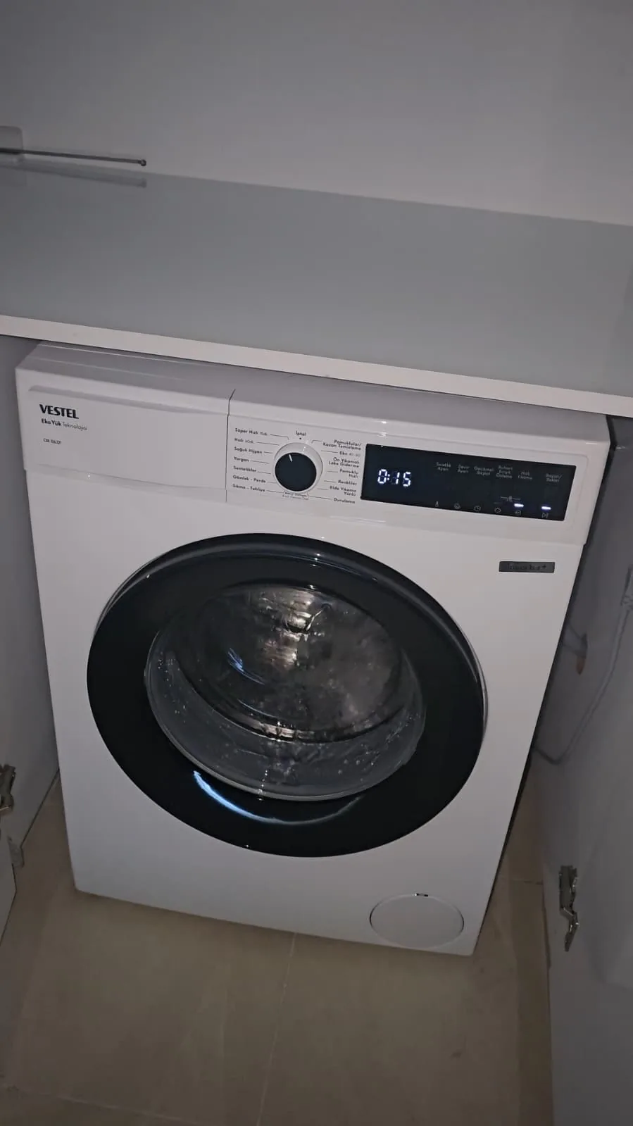 Vestel çamaşır makinesi arıza kontrolü öncesi ön panel görünümü